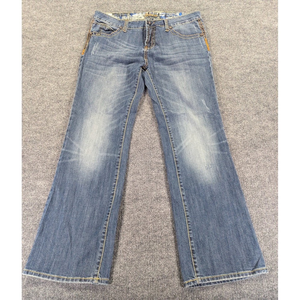 Adiktd Denim Womens Bootcut Jeans Size 14 W33 Blue Embroidered Filigree Stretch